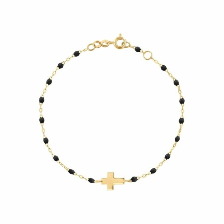 Bracelet Gigi Clozeau Croix en or jaune et résine noire, 17cm