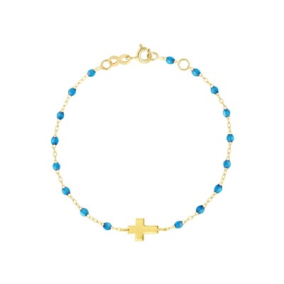 Bracelet Gigi Clozeau Croix en or jaune et résine azur, taille 17cm