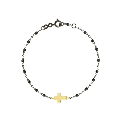 Bracelet Gigi Clozeau Croix en or noir, or jaune et résine noire, taille 17cm
