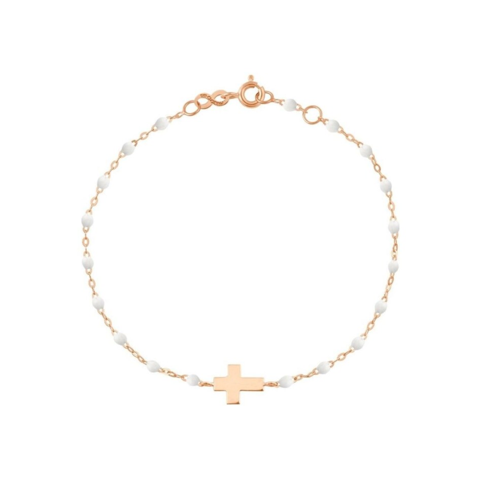 Bracelet Gigi Clozeau Croix en or rose, résine blanche, taille 17cm