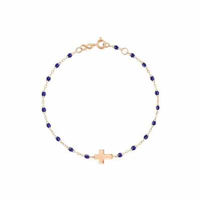 Bracelet Gigi Clozeau Croix en or rose, résine bleue prusse, taille 17cm