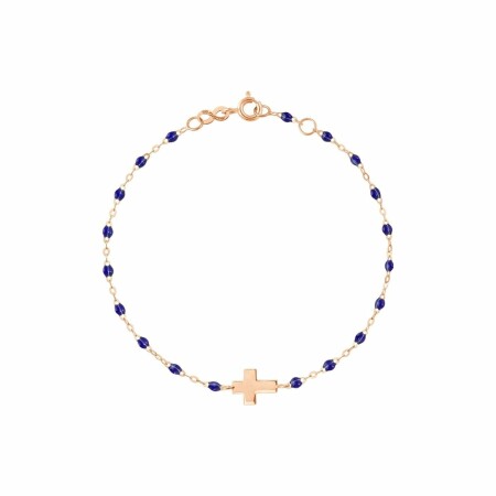 Bracelet Gigi Clozeau Croix en or rose, résine bleue prusse, taille 17cm