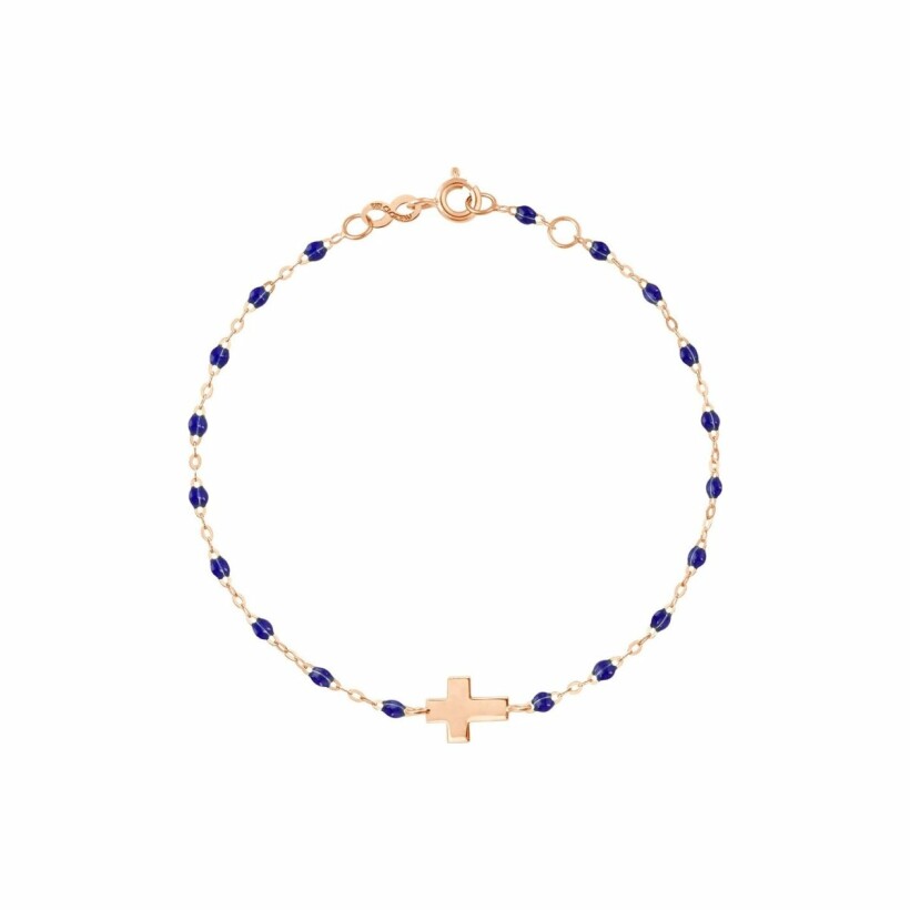 Gigi Clozeau Croix bracelet, rose gold and prussian blue resin, size 17cm