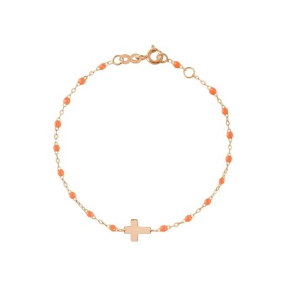 Bracelet Gigi Clozeau Croix en or rose et résine orange fluo