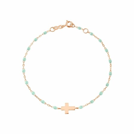 Bracelet Gigi Clozeau Croix en or rose et résine jade, taille 17cm