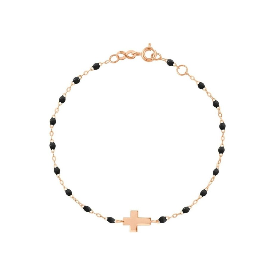 Bracelet Gigi Clozeau Croix en or rose et résine noire