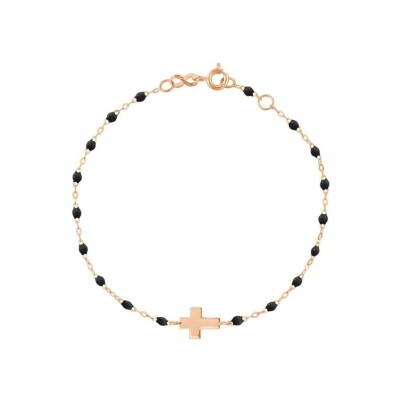 Bracelet Gigi Clozeau Croix en or rose et résine noire