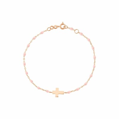 Bracelet Gigi Clozeau Croix en or rose et résine rose bébé, 17cm