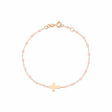 Bracelet Gigi Clozeau Croix en or rose et résine rose bébé, 17cm