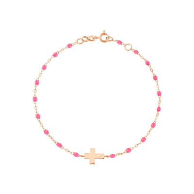 Gigi Clozeau Croix bracelet, rose gold, pink resin fluo, size 17cm