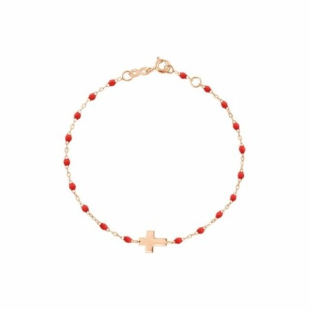 Bracelet Gigi Clozeau Croix en or rose et résine reouge coquelicot