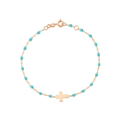 Bracelet Gigi Clozeau Croix en or rose et résine turquoise vert, taille 17cm