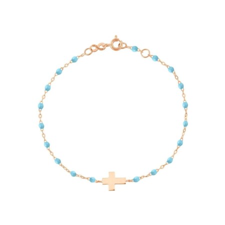 Bracelet Gigi Clozeau Croix en or rose et résine turquoise, 17cm