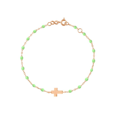 Bracelet Gigi Clozeau Croix en or rose et résine anis, taille 17cm