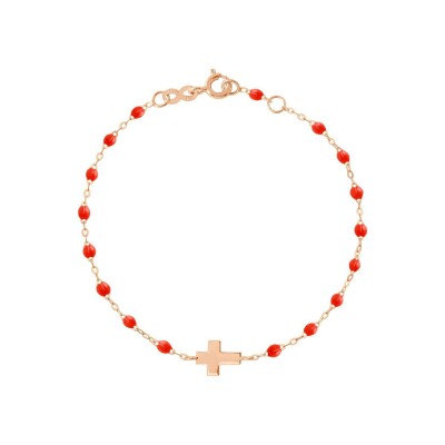 Bracelet Gigi Clozeau Croix en or rose et résine corail, 17cm