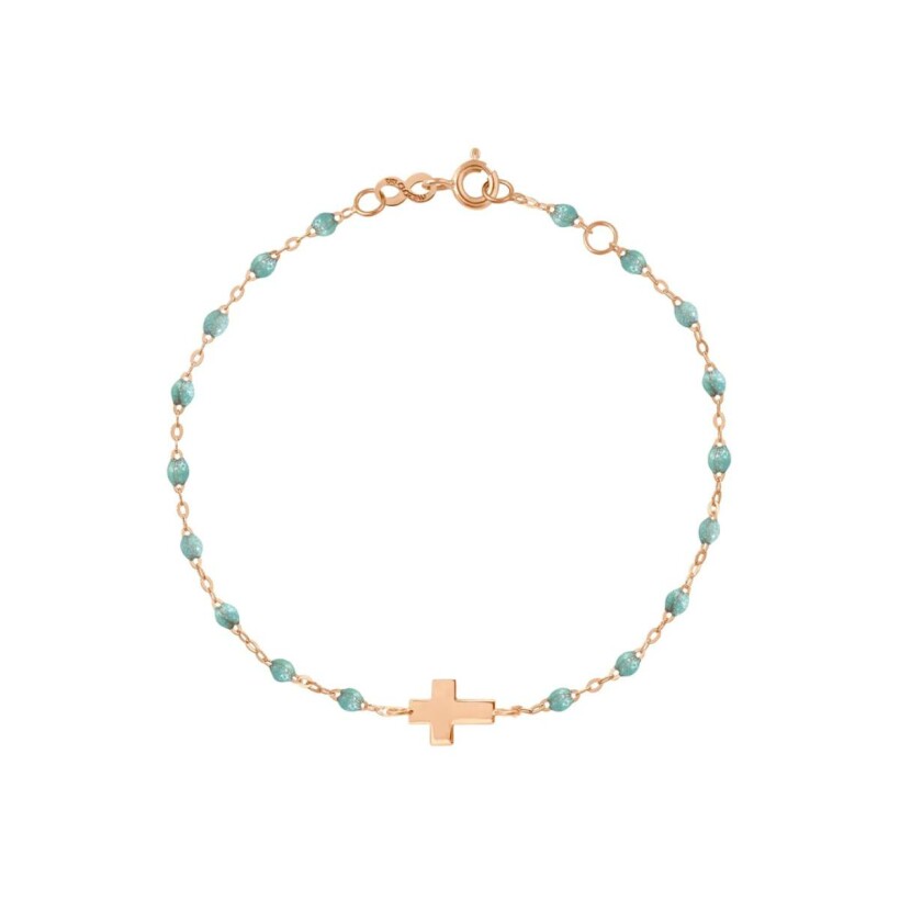 Bracelet Gigi Clozeau Croix en or rose et résine glacier, taille 17cm