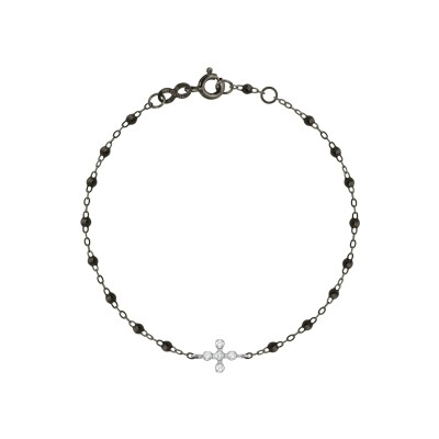 Bracelet Gigi Clozeau Spark en or noir, or blanc, résine noire et diamants, taille 17cm