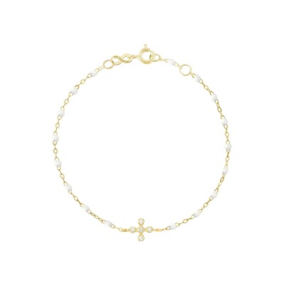 Bracelet Gigi Clozeau Spark en or jaune, résine blanche et diamants, taille 17cm