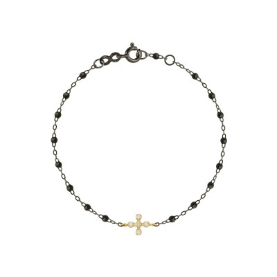 Bracelet Gigi Clozeau Spark en or noir, or jaune, résine noire et diamants, taille 17cm
