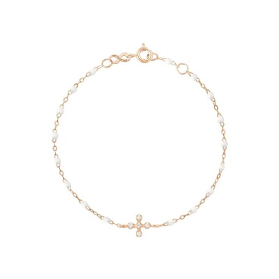 Bracelet Gigi Clozeau Spark en or rose, résine blanche et diamants, taille 17cm