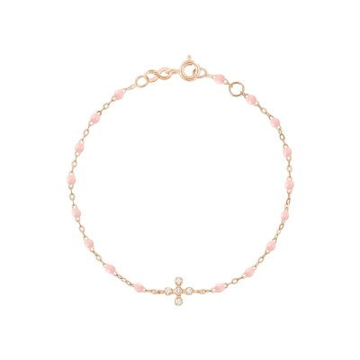 Bracelet Gigi Clozeau Spark en or rose, résine rose bébé et diamants, taille 17cm