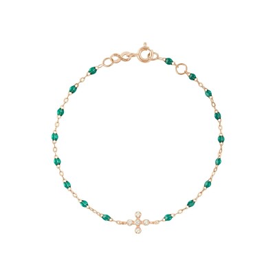 Bracelet Gigi Clozeau Spark en or rose, résine vert émeraude et diamants, taille 17cm