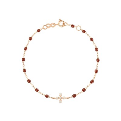 Bracelet Gigi Clozeau Spark en or rose, résine moka et diamants, taille 17cm
