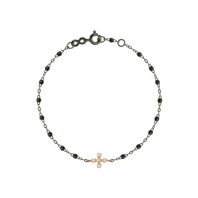 Bracelet Gigi Clozeau Spark en or noir, or rose, résine noire et diamants, taille 17cm