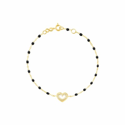 Bracelet Gigi Clozeau Coeur Suprême en or jaune, diamants et résine noire, taille 17cm