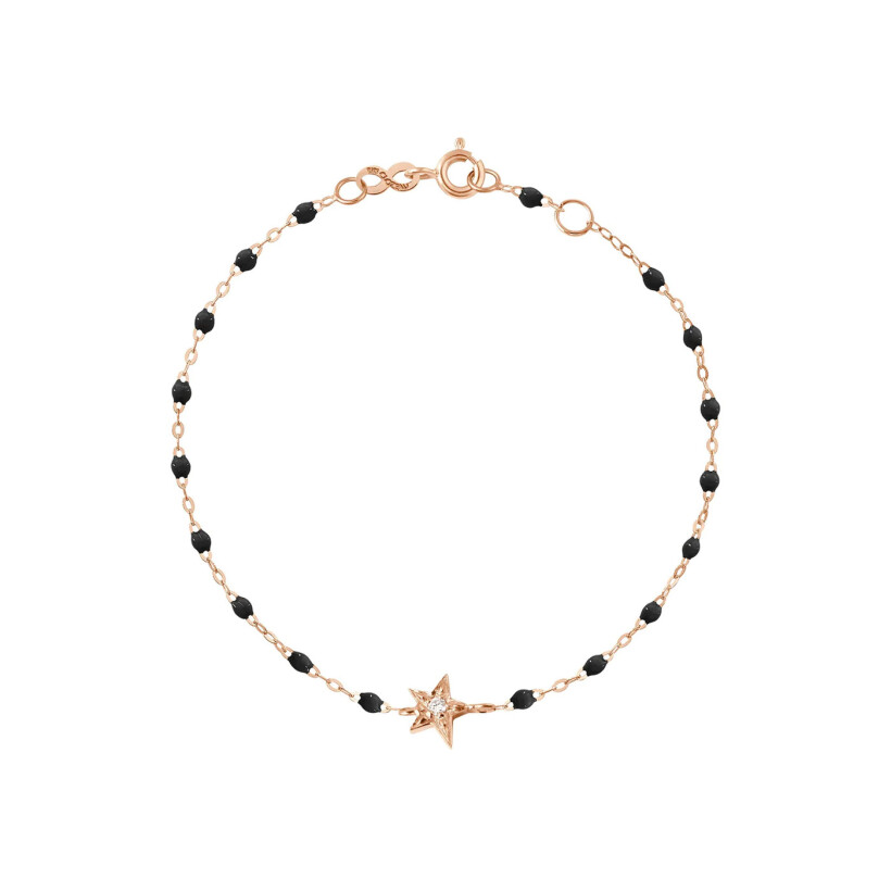 Bracelet Gigi Clozeau Etoile en or rose, résine noir et diamant, taille 17cm