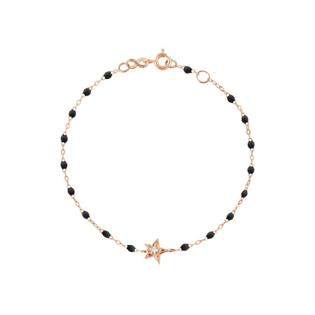 Bracelet Gigi Clozeau Etoile en or rose, résine noir et diamant, taille 17cm