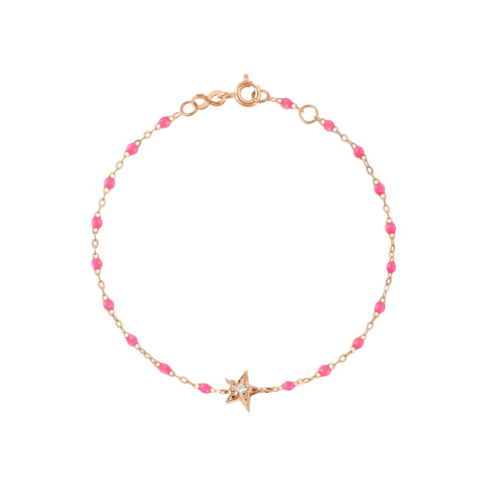 Bracelet Gigi Clozeau Etoile en or rose, résine rose fluo et diamant, taille 17cm