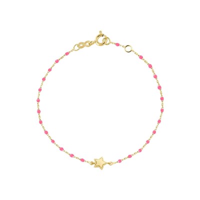 Bracelet Gigi Clozeau Etoile en or jaune et résine rose fluo, taille 17cm