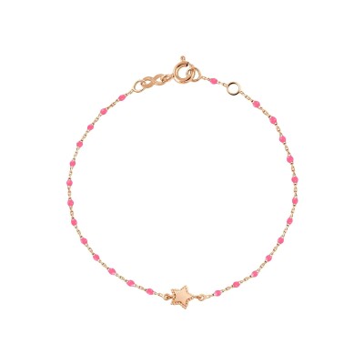 Bracelet Gigi Clozeau Etoile en or rose et résine rose fluo, taille 17cm