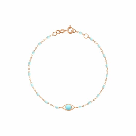 Bracelet Gigi Clozeau Eye mini en or rose et résine bleu layette, taille 17cm