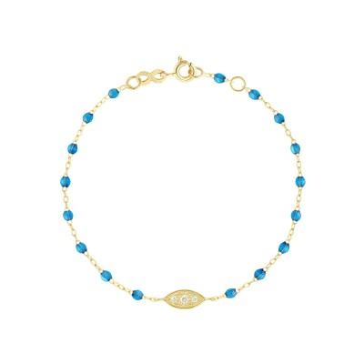 Bracelet Gigi Clozeau Clin d’œil en or jaune, résine azur et diamants, taille 17cm