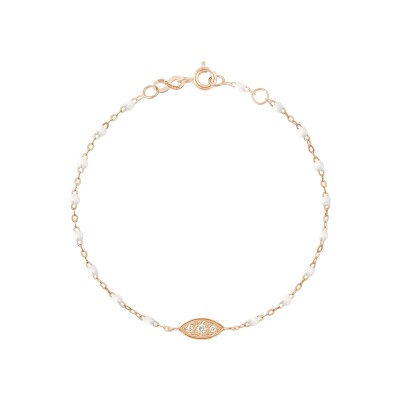 Bracelet Gigi Clozeau Clin d’œil en or rose, résine blanche et diamants, taille 17cm