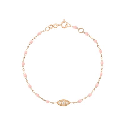 Bracelet Gigi Clozeau Clin d’œil en or rose, résine rose bébé et diamants, taille 17cm