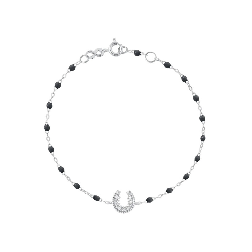 Bracelet Gigi Clozeau Fer Ã  cheval en or blanc, résine noir et diamants, taille 17cm