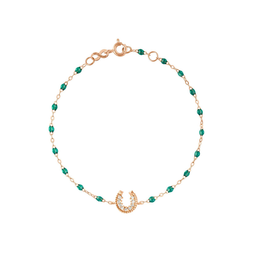 Bracelet Gigi Clozeau Fer Ã  cheval en or rose, résine vert émeraude et diamants, taille 17cm