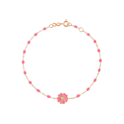 Bracelet Gigi Clozeau Fleur en or rose, résine rose fluo et diamant, taille 17cm