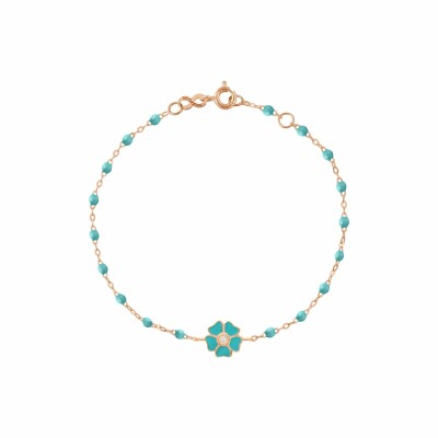 Bracelet Gigi Clozeau Fleur en or rose, diamants et résine turquoise vert, taille 17cm