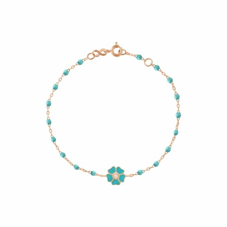 Bracelet Gigi Clozeau Fleur en or rose, diamants et résine turquoise vert, taille 17cm