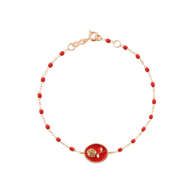 Bracelet Gigi Clozeau Rose en or rose et résine coquelicot, taille 17cm