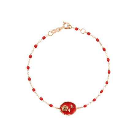 Bracelet Gigi Clozeau Rose en or rose et résine coquelicot, taille 17cm