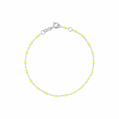 Bracelet Gigi Clozeau Classique en or blanc et résine jaune fluo, 17cm