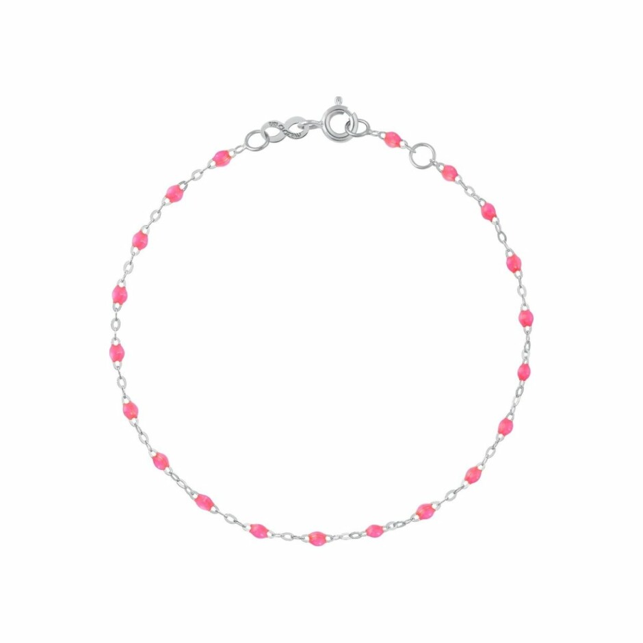 Bracelet Gigi Clozeau Classique en or blanc et résine rose fluo, 17cm