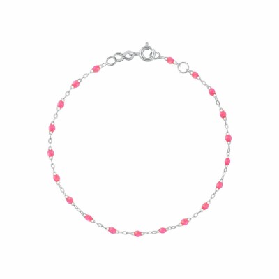 Bracelet Gigi Clozeau Classique en or blanc et résine rose fluo, 17cm