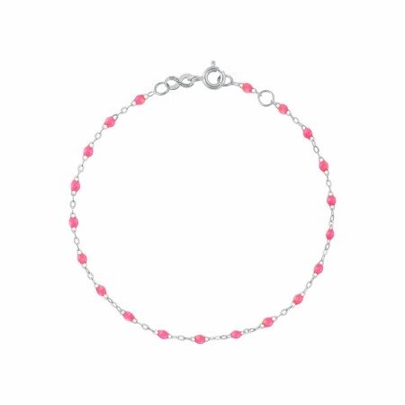 Bracelet Gigi Clozeau Classique en or blanc et résine rose fluo, 17cm