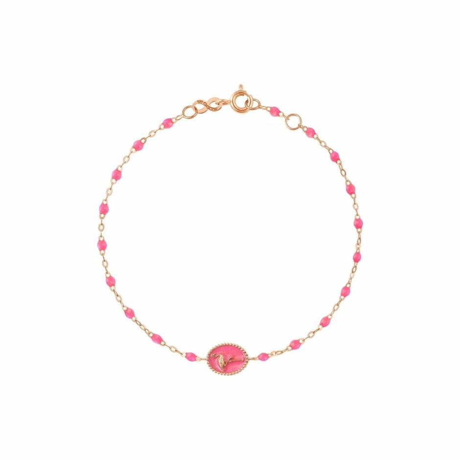 Bracelet Gigi Clozeau Flamant rose en or rose et résine rose, 17cm